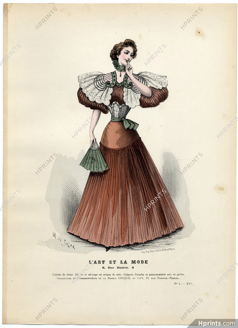 L'Art et la Mode 1895 N°04 Marie de Solar Hand colored plate, Fan