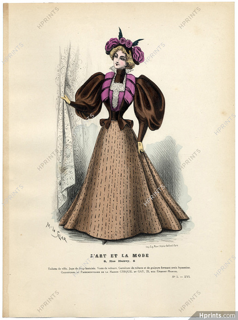 L'Art et la Mode 1895 N°05 Marie de Solar, colored fashion lithograph