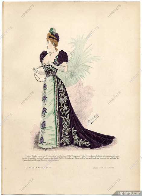 L'Art et la Mode 1890 N°12 Marie de Solar, hand colored fashion plate, Theatre Costume