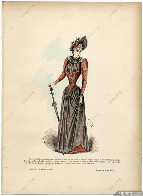 L'Art et la Mode 1890 N°24 Marie de Solar, colored fashion lithograph