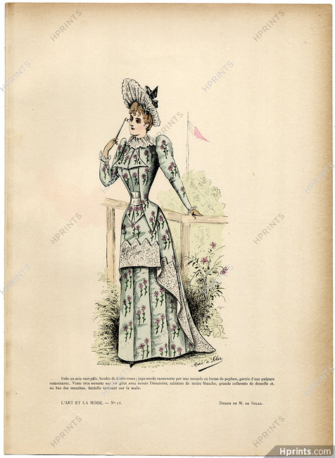 L'Art et la Mode 1890 N°26 Marie de Solar, colored fashion lithograph
