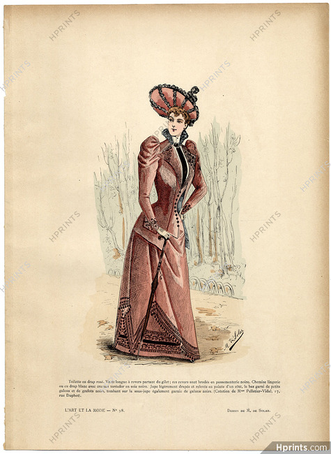 L'Art et la Mode 1890 N°38 Marie de Solar, colored fashion lithograph, Pelletier-Vidal