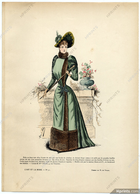 L'Art et la Mode 1890 N°51 Marie de Solar, colored fashion lithograph