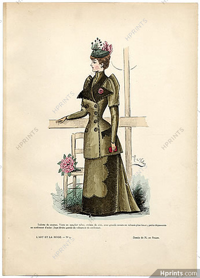 L'Art et la Mode 1891 N°09 Marie de Solar, colored fashion lithograph, Race Dress