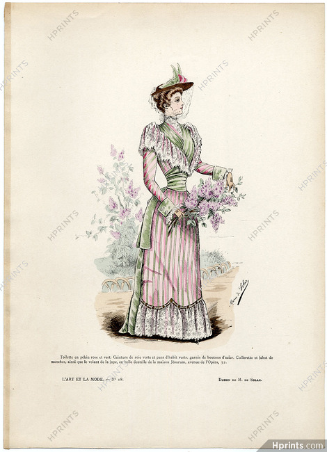 L'Art et la Mode 1891 N°18 Marie de Solar, colored fashion lithograph