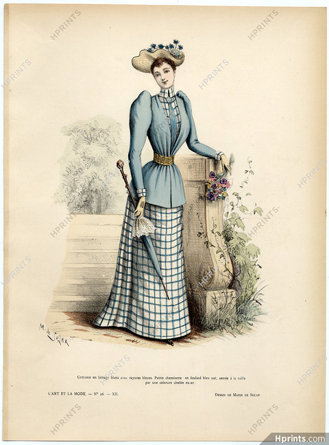 L'Art et la Mode 1891 N°26 Marie de Solar, hand colored fashion plate