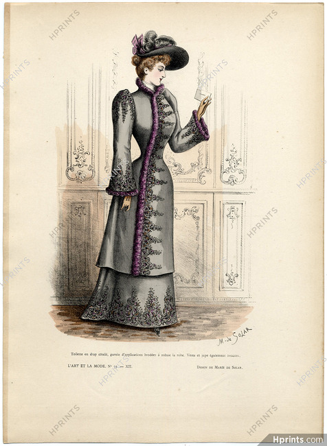 L'Art et la Mode 1891 N°39 Marie de Solar, colored fashion lithograph
