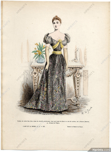 L'Art et la Mode 1891 N°41 Marie de Solar, hand colored fashion