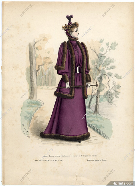 L'Art et la Mode 1891 N°46 Marie de Solar, colored fashion lithograph, Tsarina coat