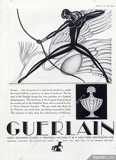 Guerlain 1929 "Shalimar" Black sexy Nude Girl, Darcy, Art Deco, Peacock