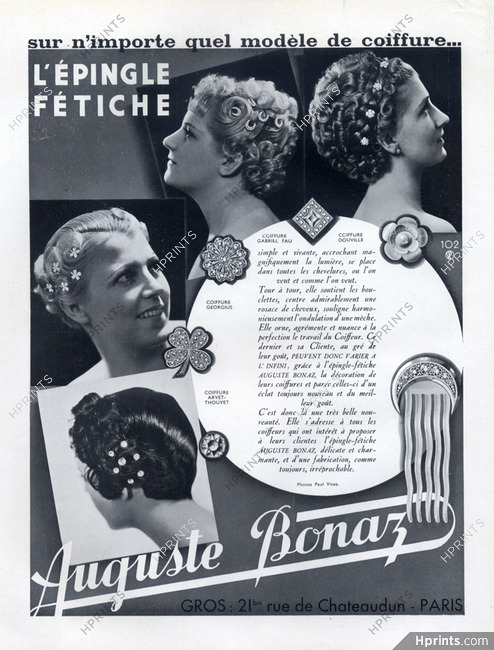 Auguste Bonaz (Combs) 1935 Hair Pin, Hairstyle