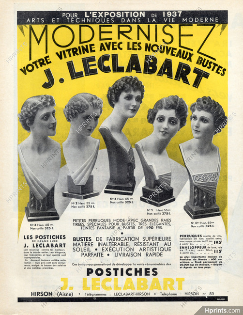 J.Leclabart (Hairstyles) 1935 Hairpieces, Busts art Deco