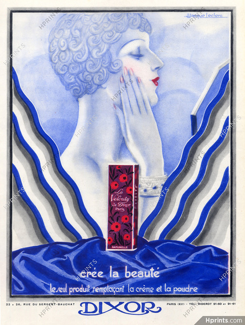Dixor (Cosmetics) 1930 Velouty, Art Deco, J. Jacques Leclerc