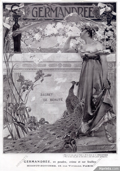 Germandrée (Cosmetics) 1908 Mignot-Boucher, Art Nouveau Style, Peacock