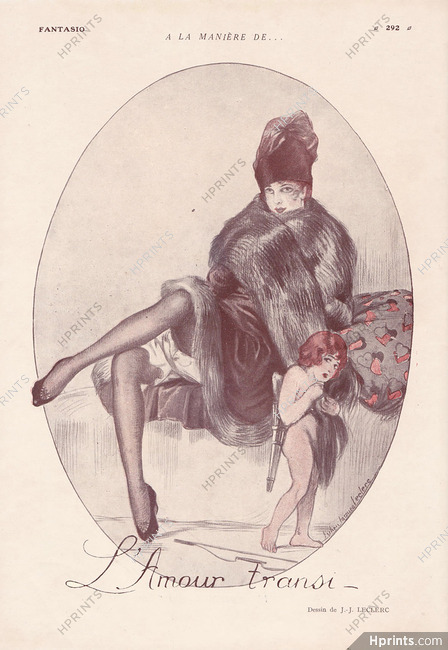 Julien Jacques Leclerc 1919 "L'Amour Transi" Elegant, Fur Coat