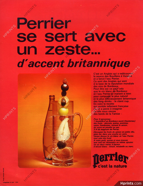 Perrier (Drinks) 1972 Photo Claude Ferrand
