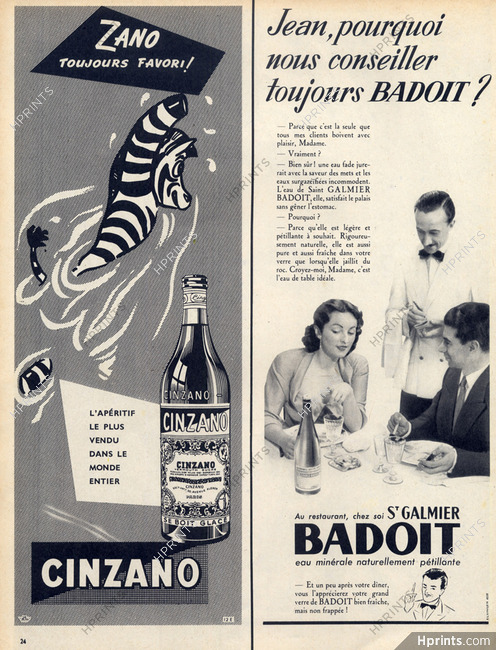 Cinzano (Drinks) 1952 Badoit