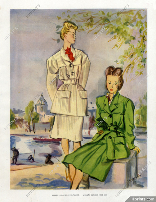 Hermès 1944 Velvet Suit, and Green Woollen, André Delfau
