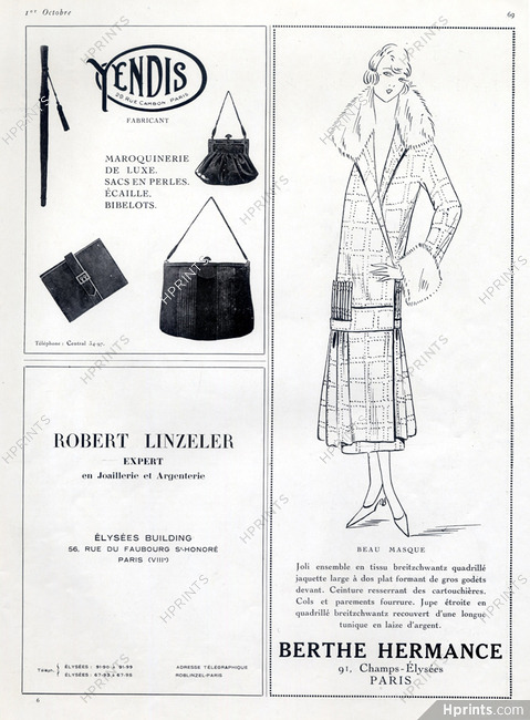 Yendis (Handbags) 1924 Berthe Hermance Fashion Illustration