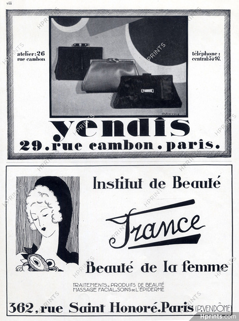 Yendis (Handbags) 1926 Address 29 rue Cambon, Paris