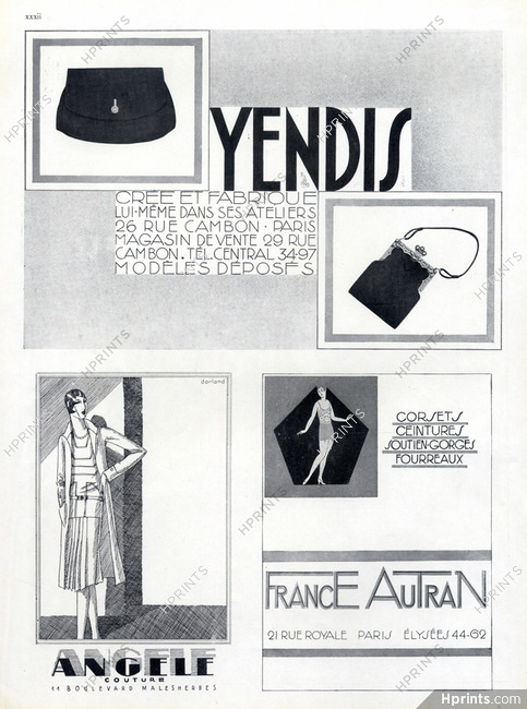 Yendis (Handbags) 1928 Fashion France Autran, Lingerie Angèle