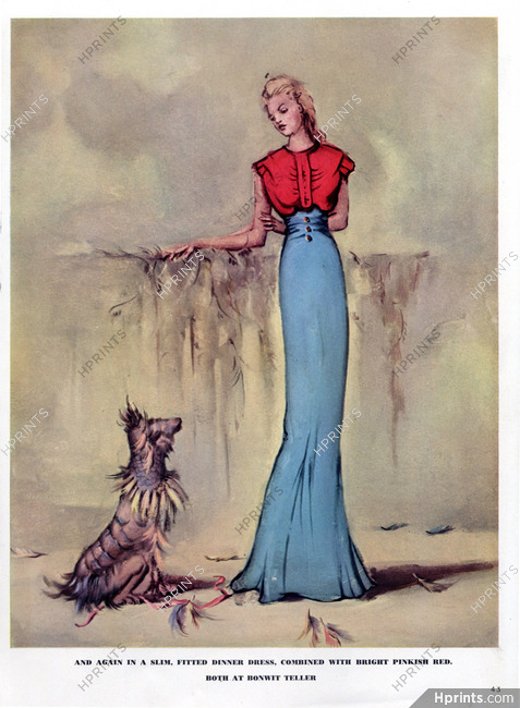 Bonwit Teller 1940 Dinner Dress, Fashion Illustration