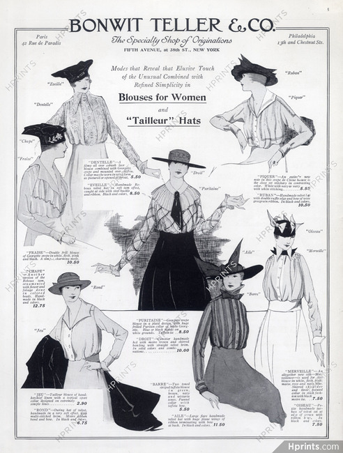 Bonwit Teller 1915 Blouses, Tailleurs, Hats