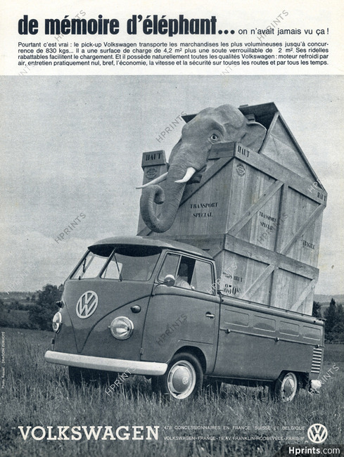 Volkswagen (Cars) 1961 Pick-up, elephant