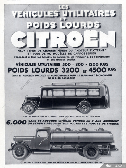 Citroën (Cars) 1933 Véhicules Utilitaires, Autobus, Camion Citerne