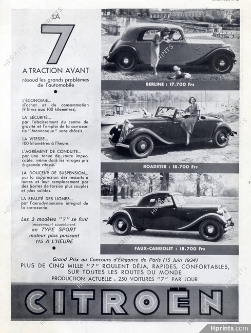 Citroën (Cars) 1934 Traction Berline, Roadster, Faux-Cabriolet