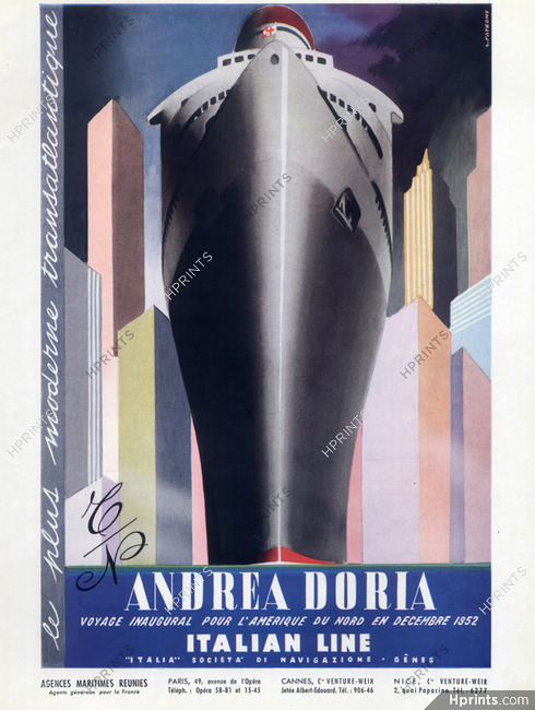 Italian Line Ship Company 1952 Andrea Doria Transatlantic 