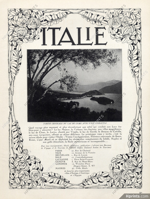 Italie 1925 Lac de Come avec l'Ile Comacina, ENIT Tourist office