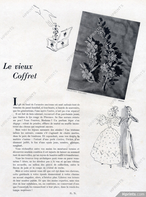 Le vieux Coffret, 1945 - Dusausoy Flowers Brooch, Texte par R. N.