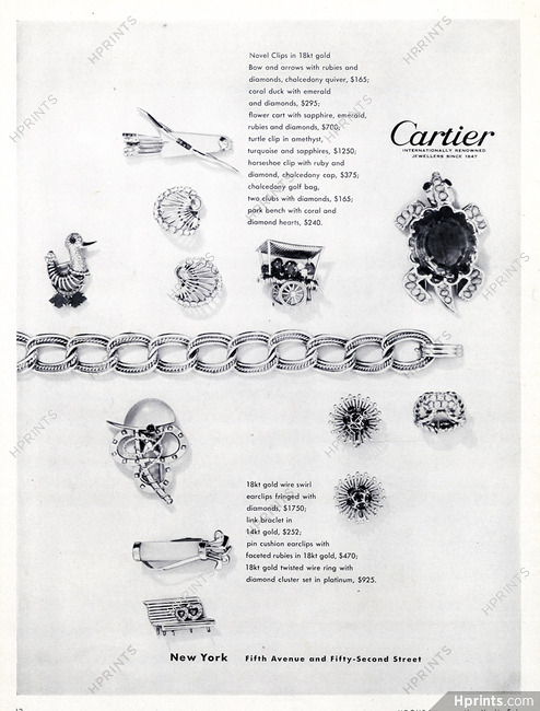 Cartier (Jewels) 1951 Novel Clips, coral duck, turtle amethyst