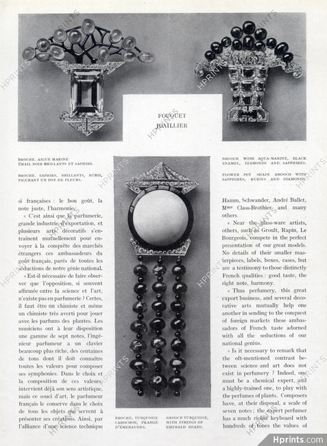 Georges Fouquet (High Jewelry) 1926 Broochs aqua-marine, Flower pot Sapphires, emerald beards, Leroy & Cie