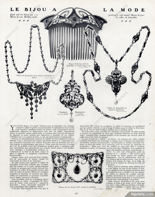 Le Bijou à la Mode, 1908 - Falize (Jewels) Pendentifs Renaissance style, Necklace of Engagement, Comb, Text by Paul Morandes