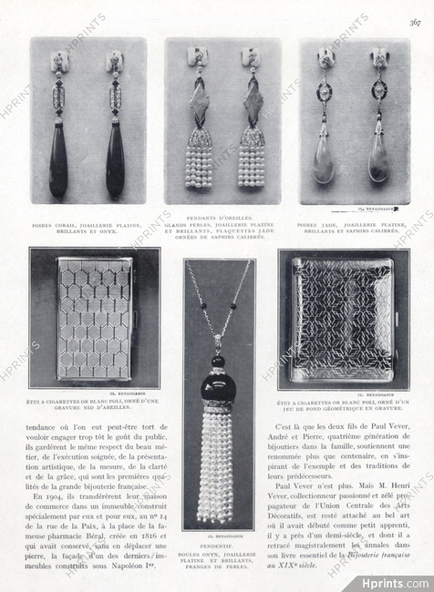 Vever (Jewels) 1923 Pendentifs boule Onyx, Pendants d'oreilles, étui à cigarette