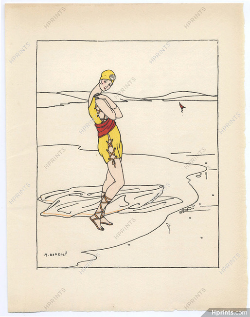Borelli-Vranska 1914 Pochoir Plate, Bathing Beauty, Swimmer