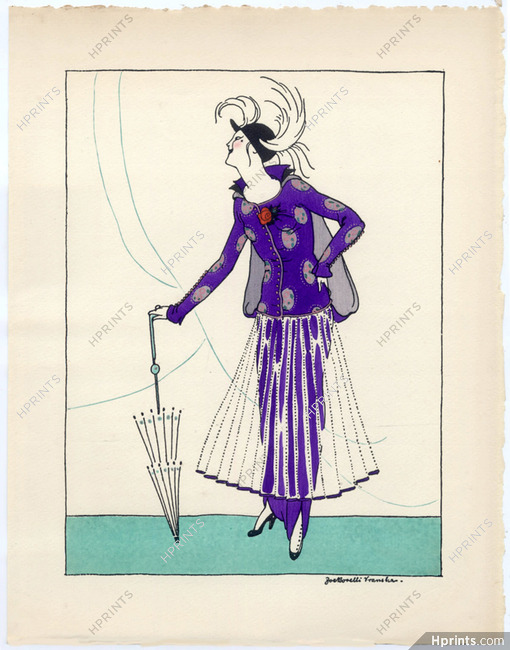 Borelli-Vranska 1914 Pochoir Plate, Fashion Illustration