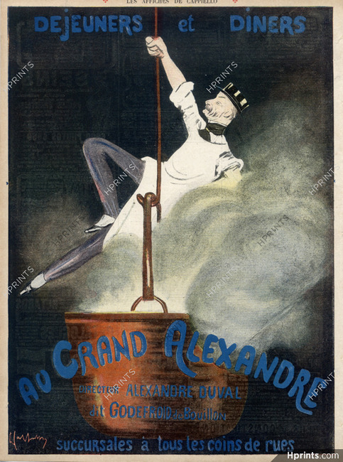 Leonetto Cappiello 1908 "Au Grand Alexandre" Alexandre Duval dit "Godefroid de bouillon" Restaurant