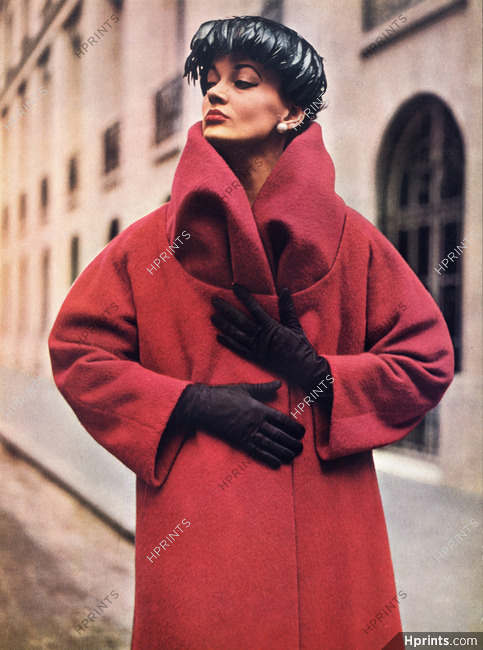 Madeleine de Rauch 1953 Winter Coat, Gerondeau, Feathers hat