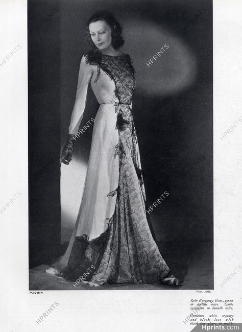 Paquin 1939 lace Evening Gown, Photo Joffé