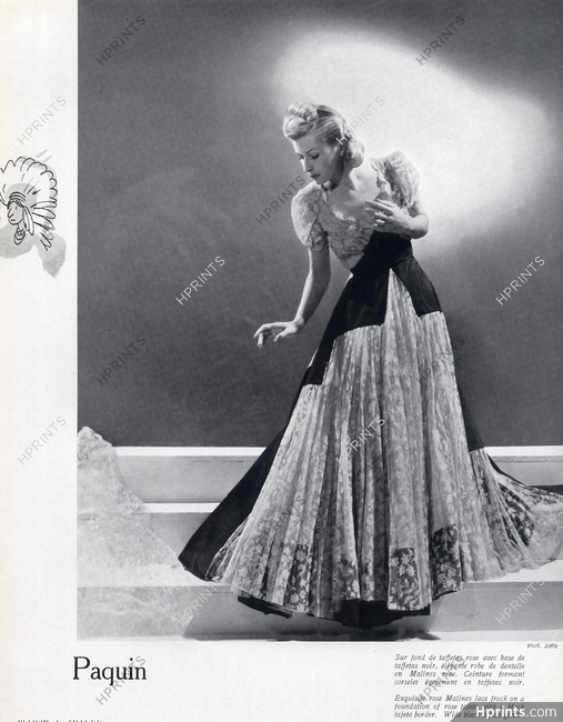 Paquin 1939 Robe de dentelle rose, Ceinture corselet, Photo Joffé