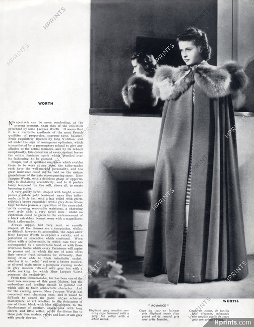 Madame Jacques Worth 1940 Winter Cape and Fur Collar