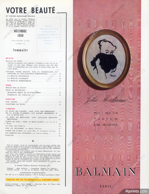 Pierre Balmain (Perfumes) 1959 Jolie Madame, René Gruau
