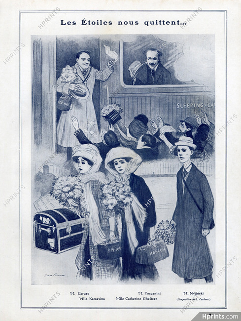 Cardona 1910 The Departure of the Russian Artists, Nijinsky, Caruso, Karsavina...