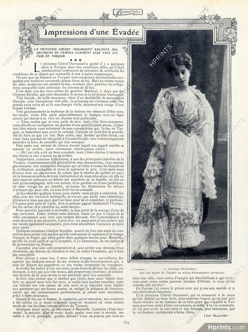 Impressions d'une Évadée, 1905 - Princesse Cheref Ouroussoff Impression of a Fugitive, Texte par Léon Blanchet