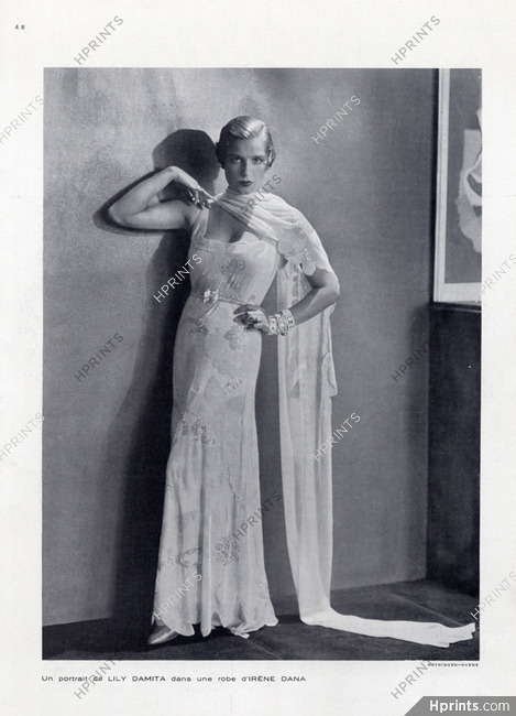 Irène Dana (Couture) 1930 Lily Damita ( Liliane Marie-Madeleine Carré) white Embroidery Gown
