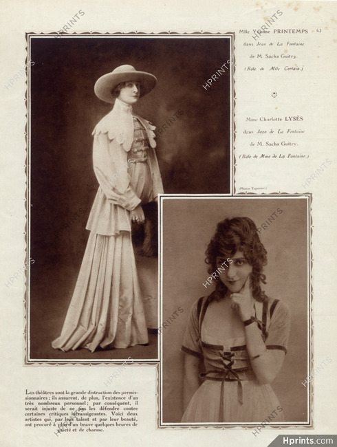 Yvonne Printemps & Charlotte Lysès 1917 Theatre Costume, Jean de la Fontaine