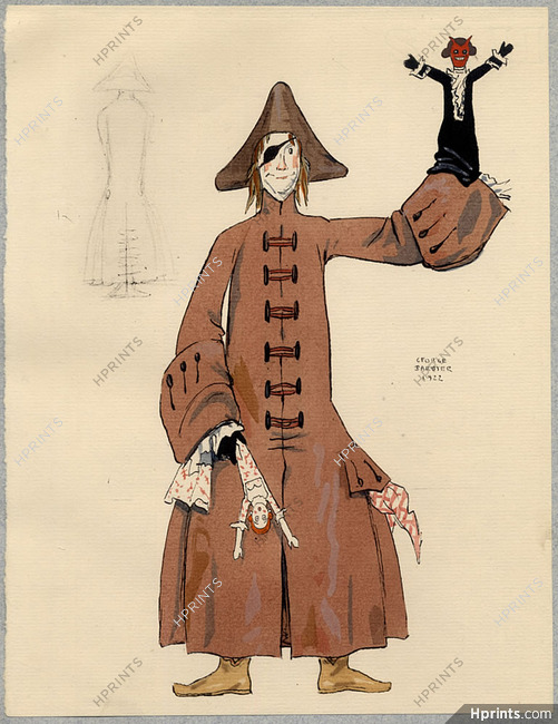 George Barbier 1922 Don Juan Theatre Costume, Marionette, Puppet, Pulcinella